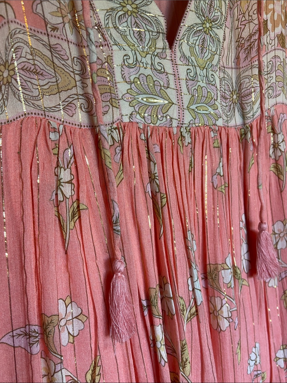 NWOT Spell & the Gypsy Hendrix Pink Gold Metallic Boho Flowy Dress Size M - Picture 3 of 9